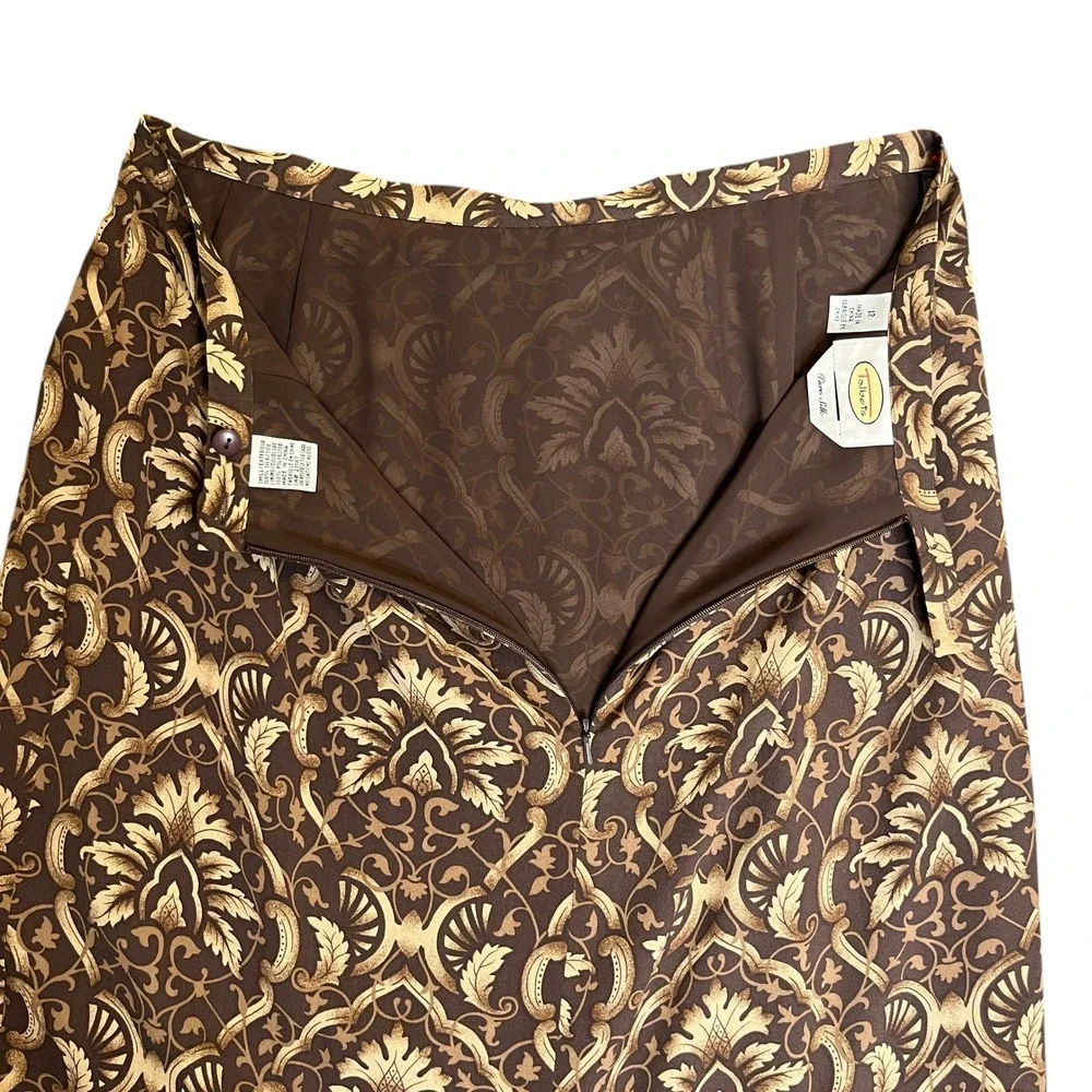 Talbots Silk Maxi Skirt 12 Brown Damask Baroque Regencycore VTG 90s Old Money